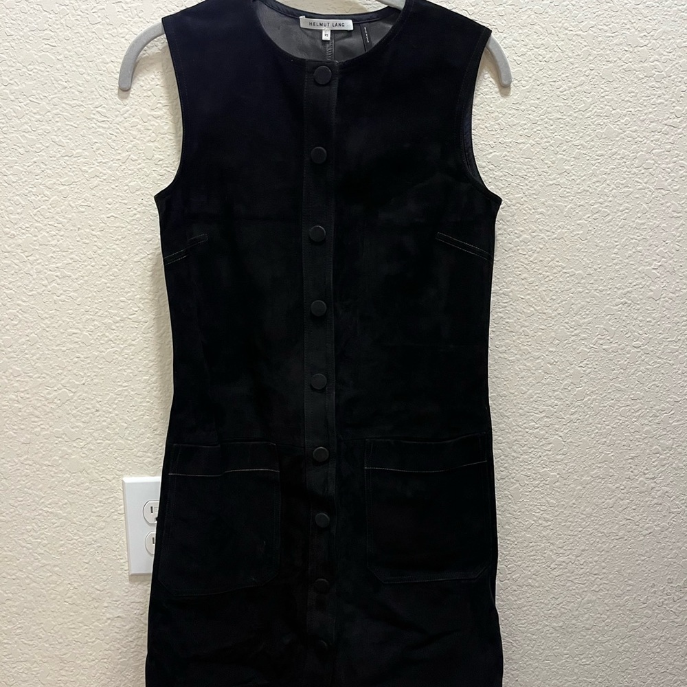 Helmut Lang Black Suede Button-Front Mini Dress
